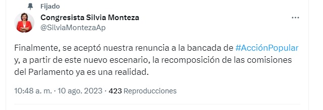 Silvia Monteza Se aceptó nuestra renuncia a la bancada de Acción