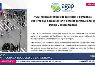 AGAP condena bloqueo de carreteras por mineros informales