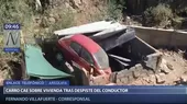 Auto se despista y termina encima de una precaria casa en Arequipa - Noticias de despiste