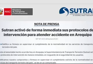 Arequipa: Sutrán activó protocolos de intervención tras accidente