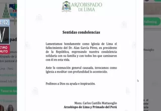 Arzobispado de Lima brindó condolencias por fallecimiento de Alan García 