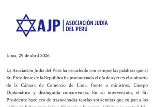 Asociación Judía del Perú rechaza frases del presidente Balcázar