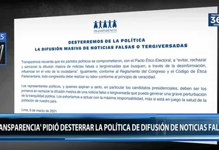 Asociación Transparencia pidió a candidatos que destierren la política de difusión de noticias falsas