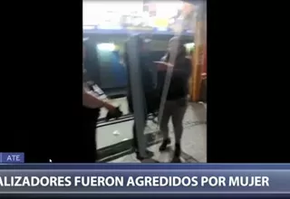 Ate Vitarte: mujer ebria ataca a fiscalizadores, agrede a policía y este le responde