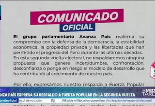 Avanza País anunció su respaldo a Fuerza Popular para la segunda vuelta electoral
