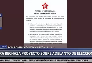 Bancada del Apra se mostró en contra del adelanto de elecciones