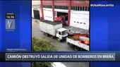 Breña: Camión obstaculizó la salida de unidad de bomberos a una emergencia - Noticias de alerta noticias