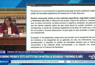 Buen Gobierno presenta texto sustitutorio y plantea facultades solo para seguridad y fenómeno de El Niño
