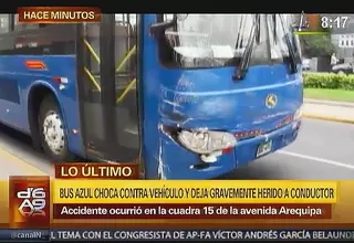 Choque entre bus del Corredor Azul y auto dejó un herido en la avenida Arequipa