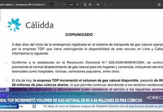 Cálidda informó aumento de disponibilidad de gas natural