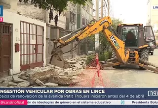 Lince: Congestión vehicular por obras en avenida Petit Thouars