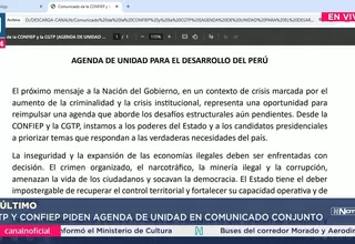CGTP y Confiep piden agenda de unidad para el desarrollo del Perú