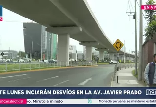 Cierre de Javier Prado por obras viales iniciará al 29 de enero