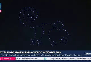 Drones iluminan el Circuito Mágico del Agua con figuras patrias en el cielo