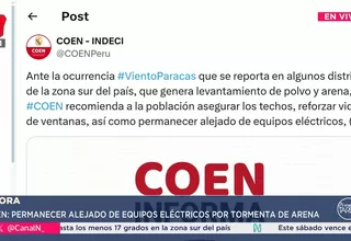 COEN alerta por vientos paracas en Ica y pide tomar precauciones