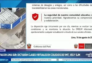 Colegios de tres distritos de Lima Sur tendrán clases virtuales por intensas lluvias