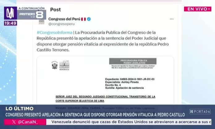 Congreso apela fallo sobre pensión vitalicia de Pedro Castillo | Canal N