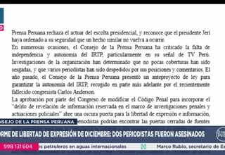 Consejo de la Prensa Peruana: Diciembre fue el mes más violento para el periodismo