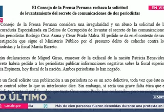 Consejo de Prensa rechaza levantamiento de secreto a periodistas