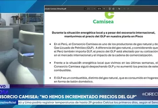 Consorcio Camisea afirma que no incrementó precios del GLP