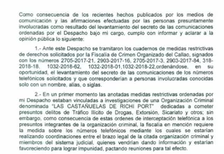 Corte del Callao: Pedido de escuchas telefónicas no precisaba cargos ni nombres