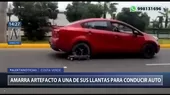 Costa Verde: Conductor amarra patineta a llanta para conducir su auto - Noticias de llantas