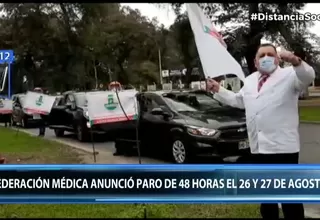 COVID-19: Federación Médica Peruana anuncia paro el 26 y 27 de agosto