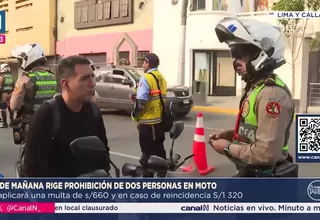 Desde este martes rigue prohibición de dos personas en moto