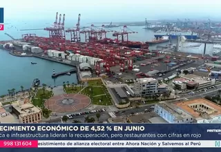 Economía peruana en junio creció 4,52 %, reporta el INEI