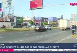 Empiezan multas por llevar a dos personas en moto en Lima