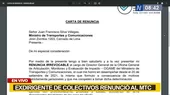 Exdirigente de colectiveros renunció a su cargo en el MTC - Noticias de renuncia