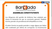 Fuerza Popular: Asamblea Constituyente sería estrategia para facilitar postulación de Cerrón a la presidencia  - Noticias de asamblea-constituyente