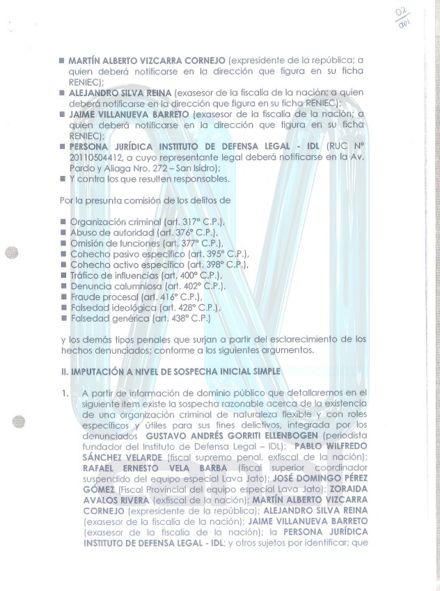 Denuncia de Fuerza Popular contra periodista Gustavo Gorriti, fiscales y otros personajes mencionados por Jaime Villanueva - Fuente: Canal N