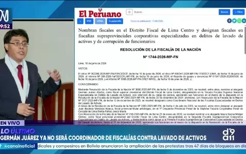 Germán Juárez Atoche deja cargo en fiscalía especializada de lavado de activos