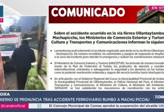 Gobierno activa respuesta tras choque de trenes en Cusco y abre investigación a empresas operadoras