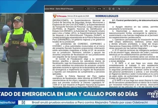 Gobierno declara estado de emergencia por 60 días en Lima y Callao para enfrentar criminalidad