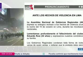 Gobiernos regionales rechazan violencia en protestas