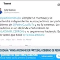 Guzmán: Nunca pedimos ser parte del Gobierno de Pedro Castillo