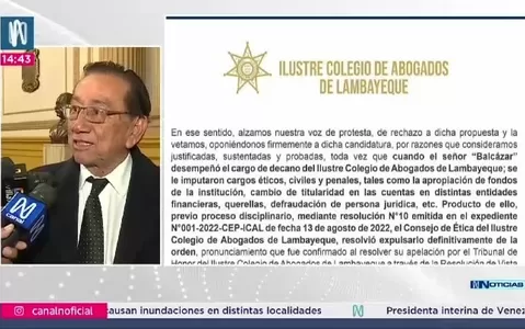 Colegio de Abogado de Lambayeque rechaza postulación de José María Balcázar