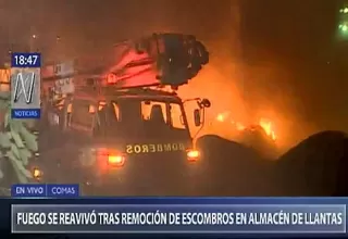 Incendio en Comas: se reavivó el fuego en almacén de llantas