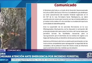 Incendio forestal obliga a suspender trenes hacia Machu Picchu y activan plan de contingencia