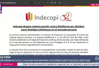 Indecopi sanciona a Medifarma por distribuir suero defectuoso