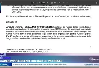 JEE de Lima Centro 1 declara improcedente pedido de Juntos por el Perú para anular más de 1.751 mesas de Lima