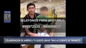 Jesús María: trabajador de América Televisión quedó grave tras accidente  - Noticias de jesus-maria