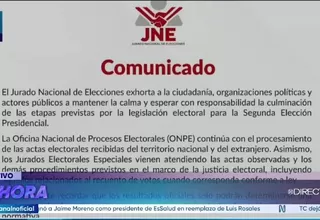 JNE exhorta a la ciudadanía a mantener la calma y esperar resultados oficiales de la segunda vuelta presidencial