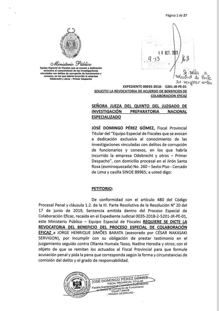 Ministerio Público sobre Jorge Barata. Foto: Fiscalía