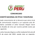 Juntos por el Perú pide descargos a Gonzalo Alegría tras denuncia de su hijo por presunta agresión sexual