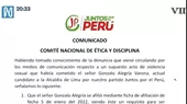 Juntos por el Perú pide descargos a Gonzalo Alegría tras denuncia de su hijo por presunta agresión sexual - Noticias de agresion-sexual