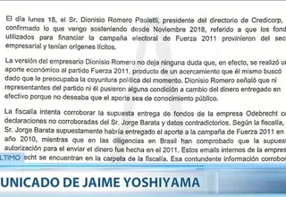 Caso Keiko Fujimori: Yoshiyama señala que declaraciones de Romero confirman que fondos en 2011 son lícitos