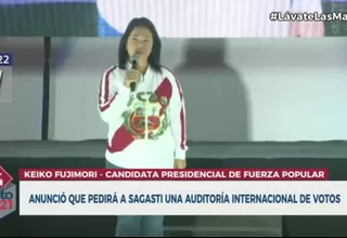 Keiko Fujimori pedirá a Sagasti auditoría internacional por votos en segunda vuelta